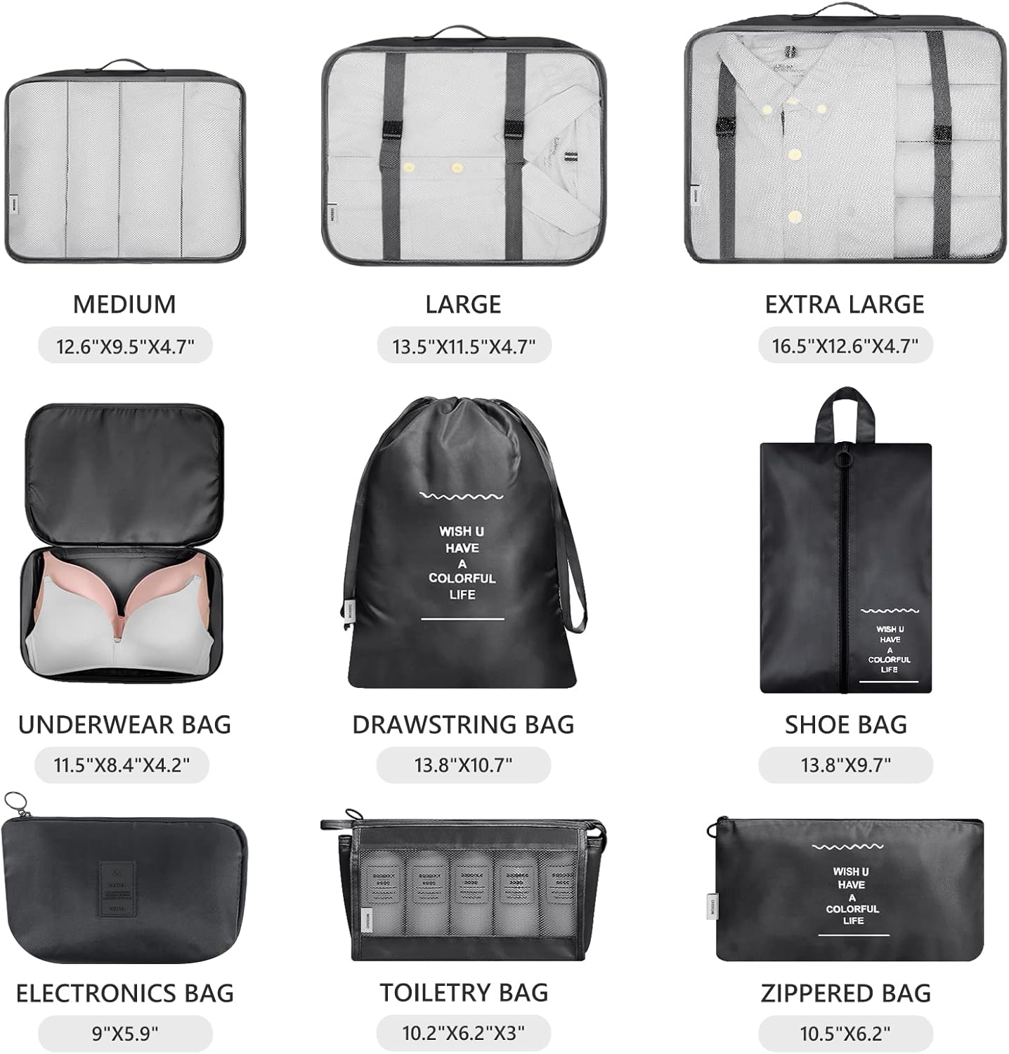 Mossio 9 Set Packing Cubes with Shoe Bag & Electronics Bag - Luggage Organizers Suitcase Travel Accessories - Image 3