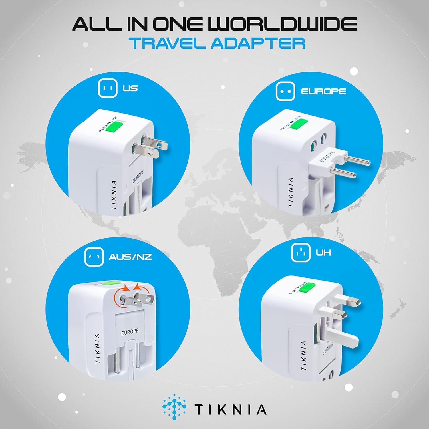Travel Adapter, Worldwide All in One European Universal Adaptor, International Wall Charger Plug for (Without USB Port) Asia Europe UK AUS and USA - Image 3